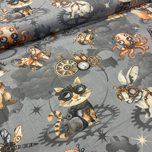 100% Kokvilnas audums - kaķi zinātnieki 125 g/m²