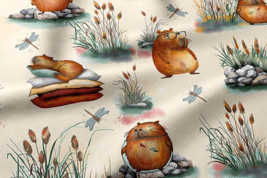 Attēls ar 100% Kokvilnas audums - kapibaras 125 g/m – pieejams Šarlotes audumi