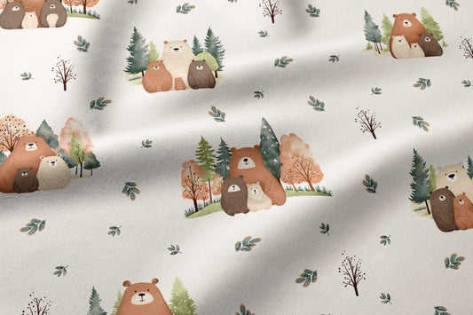 100% Kokvilnas audums - lāču ģiemene uz bēša fona 125 g/m²