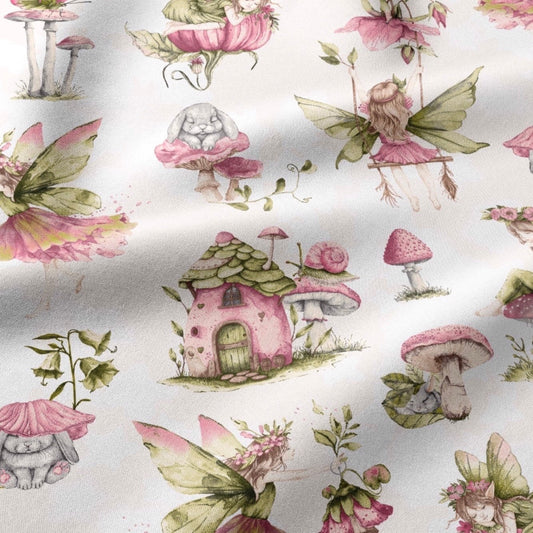 Attēls ar 100% Kokvilnas audums - laumiņas mežā 125 g/m² – pieejams Šarlotes audumi