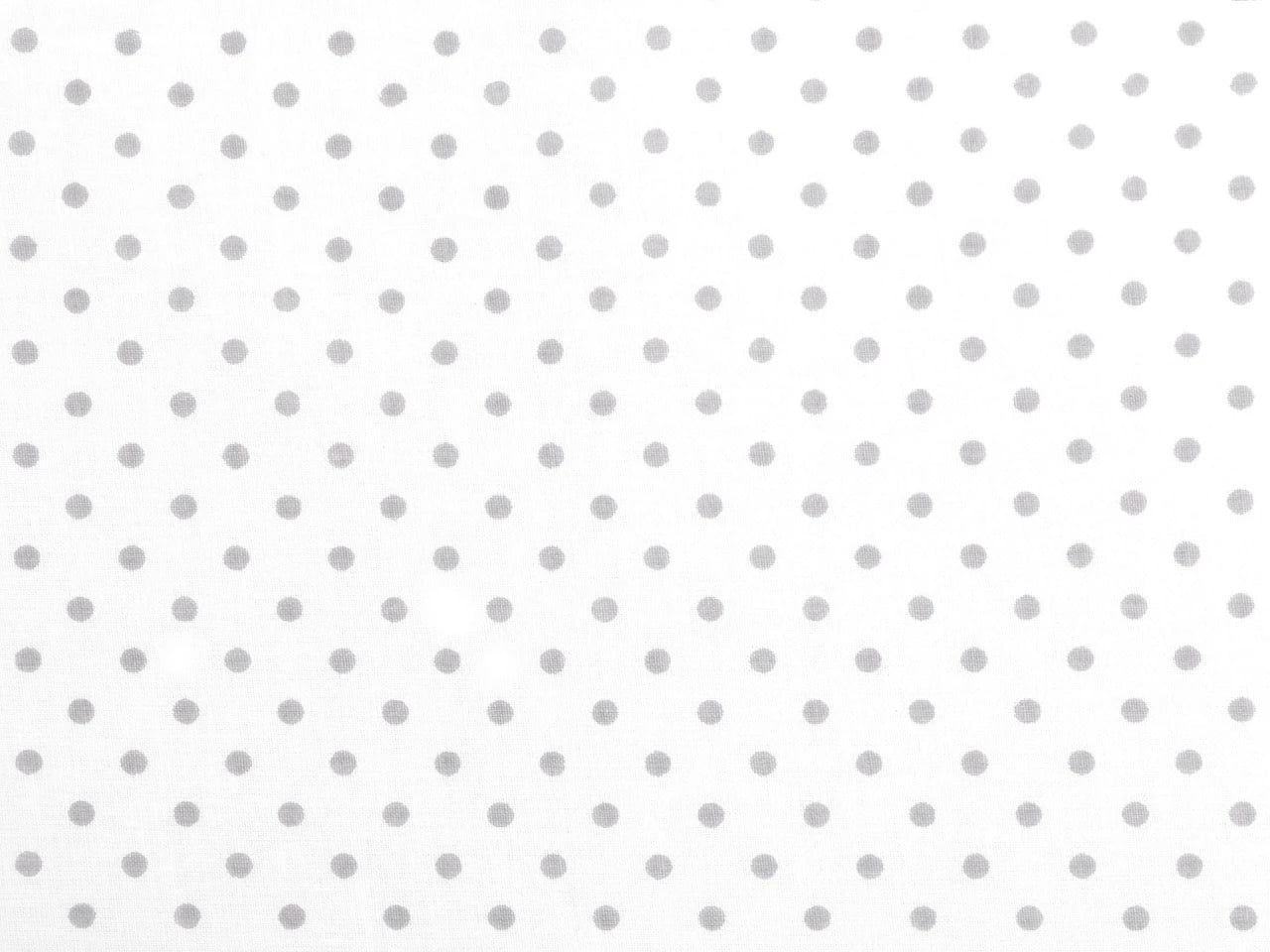 100% Kokvilnas audums - pelēkas pumpiņas uz balta fona (4 mm) 130 g/m²