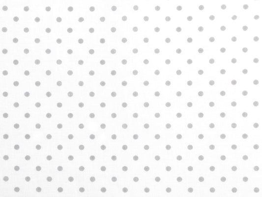 100% Kokvilnas audums - pelēkas pumpiņas uz balta fona (4 mm) 130 g/m²