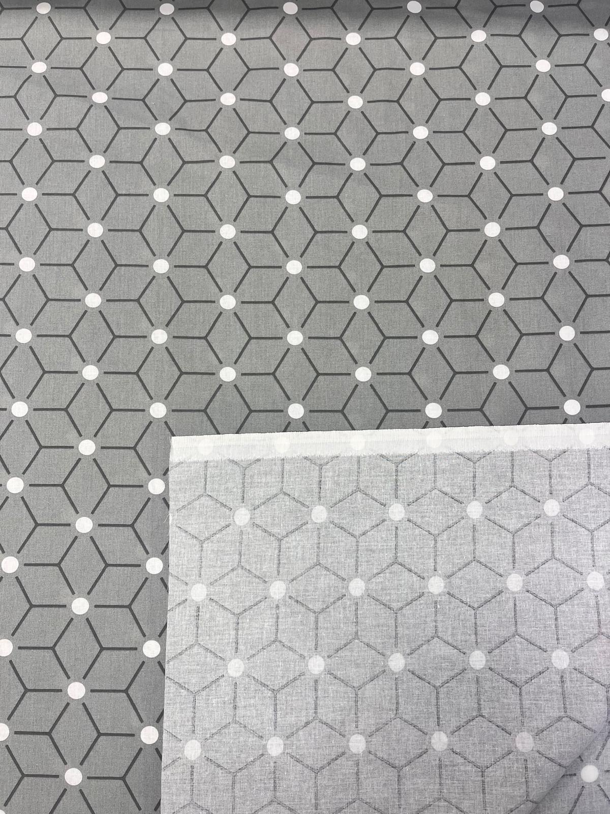 Attēls ar 100% Kokvilnas audums - pelēks ģeometrisks raksts 125 g/m² – pieejams Šarlotes audumi