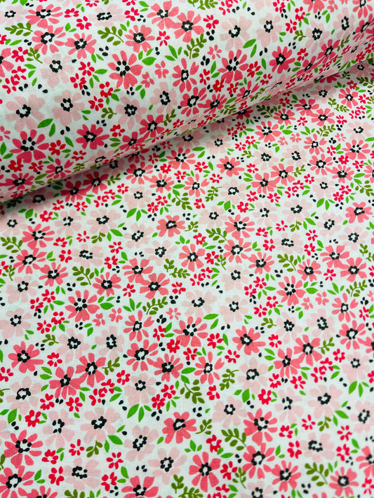 100% Kokvilnas audums - smalki rozā ziediņi 125 g/m²