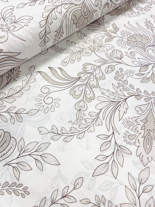 100% Kokvilnas audums - ziedu kontūras 220 cm 125 g/m²