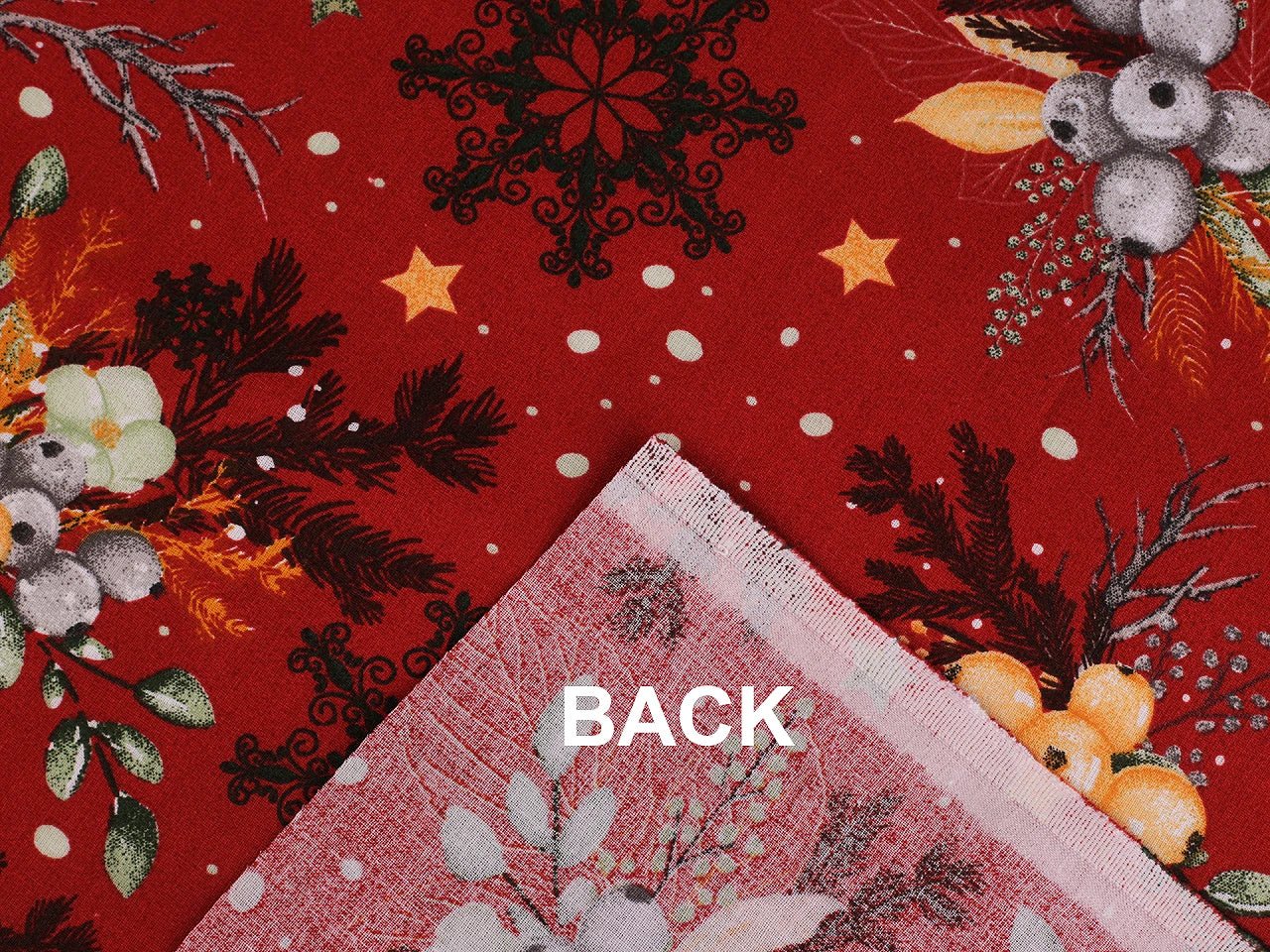 Attēls ar 100% Kokvilnas audums - Ziemassvētku raksts uz sarkana 125 g/m – pieejams Šarlotes audumi