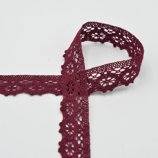 100% Kokvilnas mežģīne - 3 cm bordo