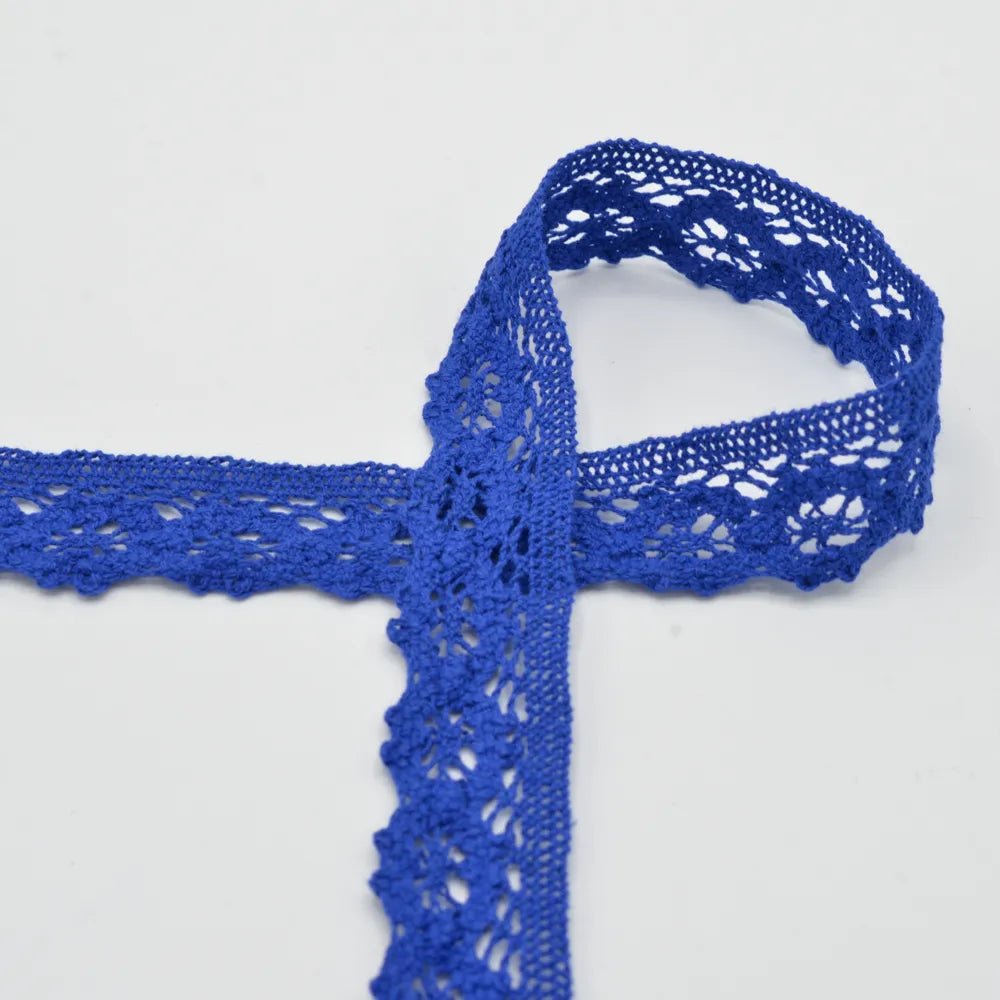 100% Kokvilnas mežģīne - 3 cm rudzupuķu zila