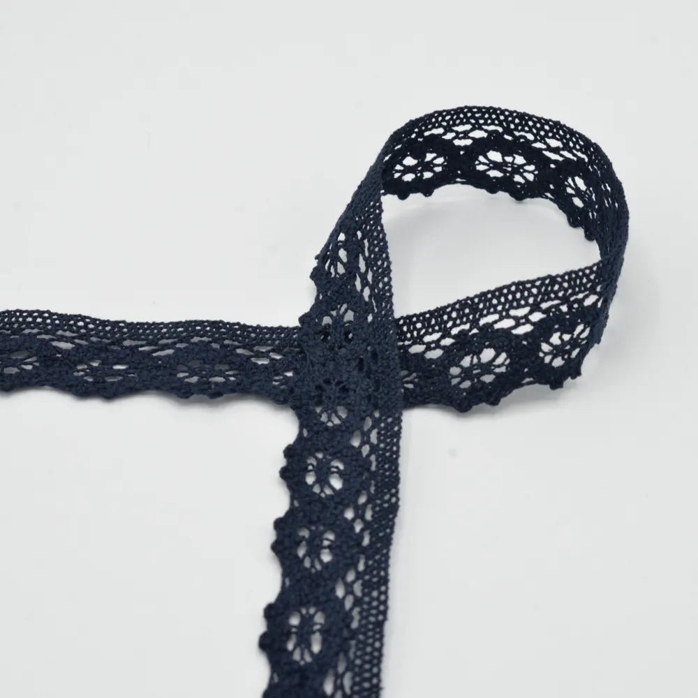 100% Kokvilnas mežģīne - 3 cm tumši zila