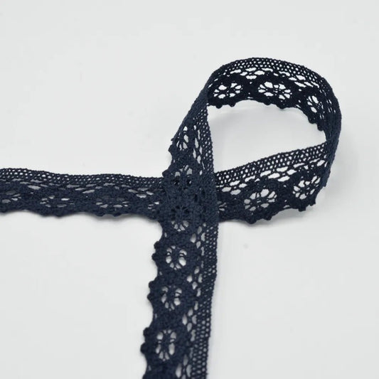 100% Kokvilnas mežģīne - 3 cm tumši zila