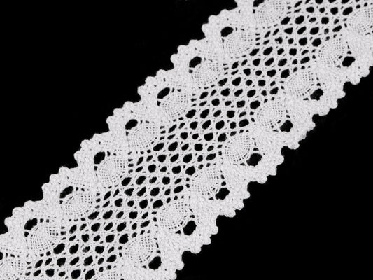 100% Kokvilnas mežģīne - 6 cm balta