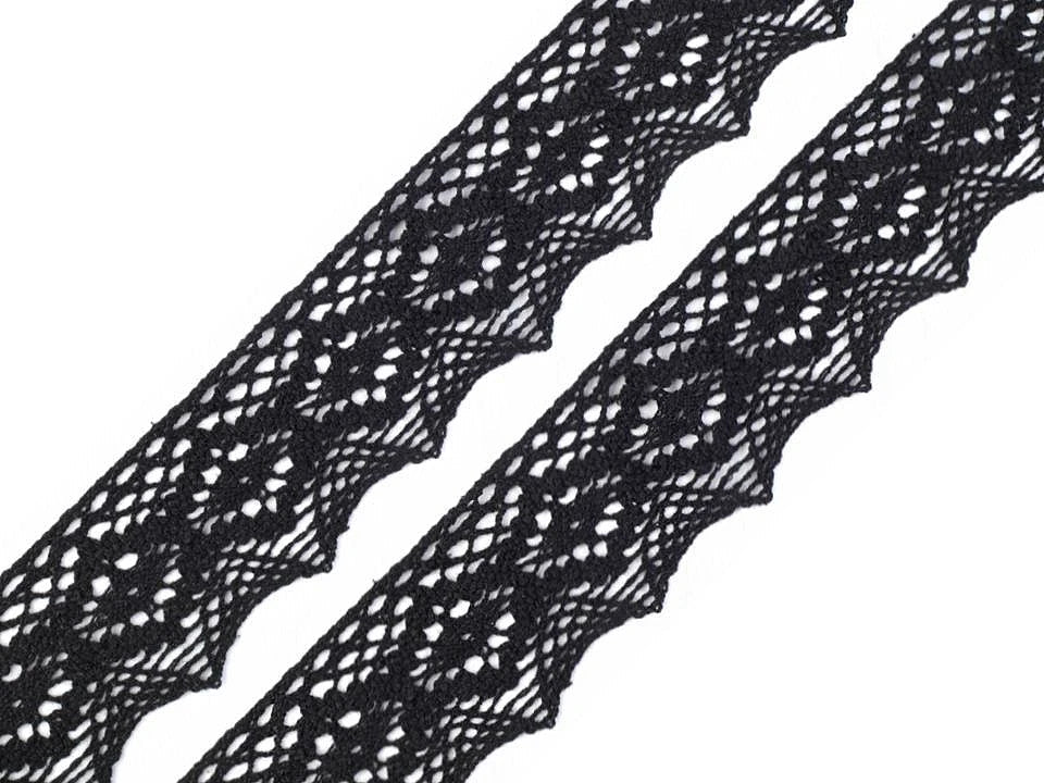 100% Kokvilnas mežģīne|4,6 cm| melna