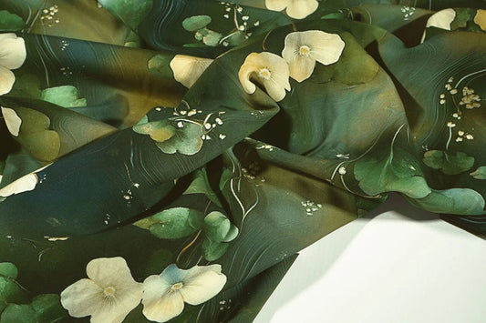 100% Viskozes audums - dzelteni un rozā ziedi 95 g/m²