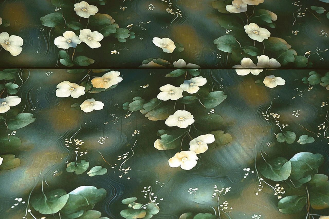 100% Viskozes audums - dzelteni un rozā ziedi 95 g/m²