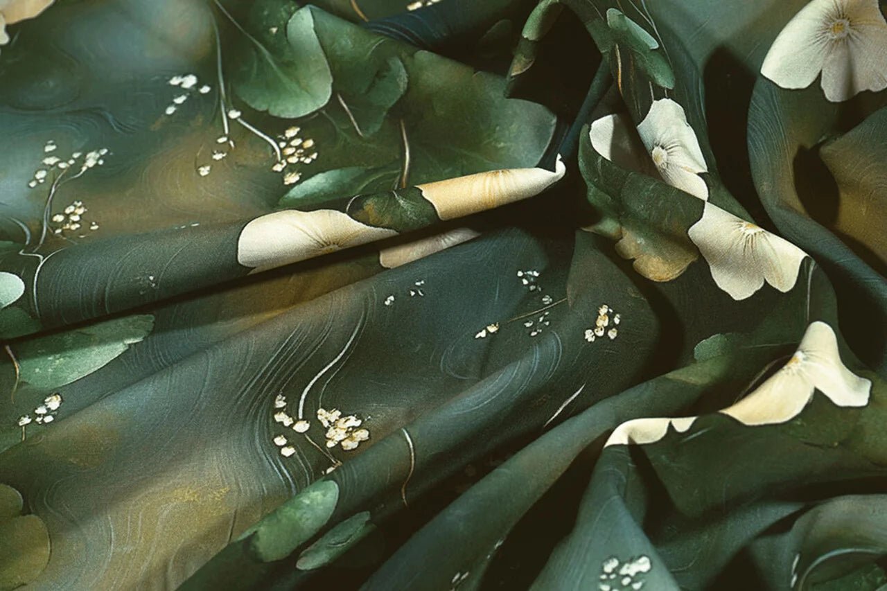 100% Viskozes audums - dzelteni un rozā ziedi 95 g/m²