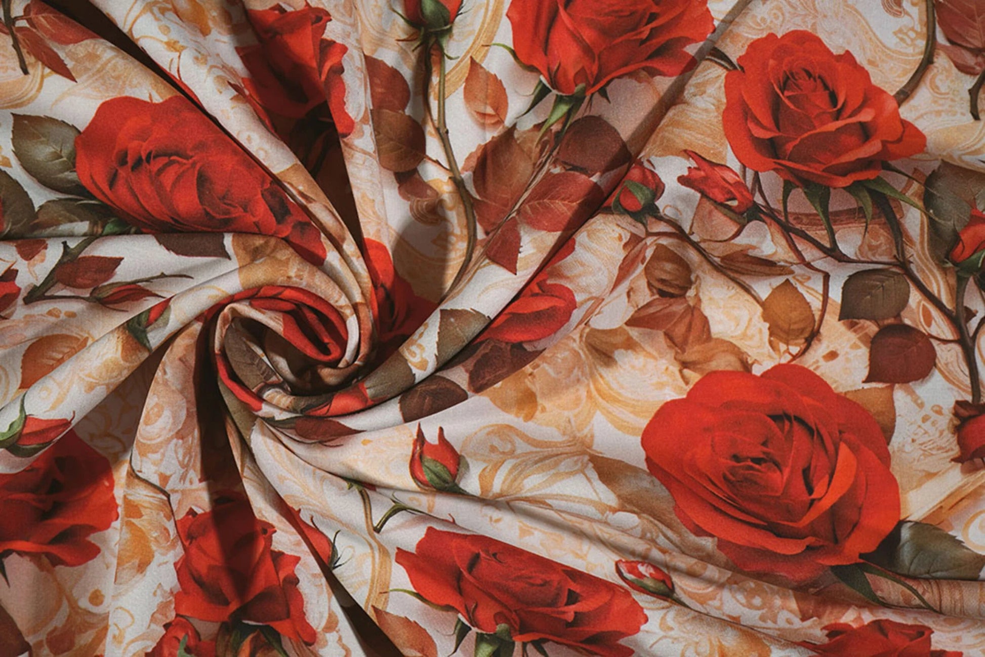 100% Viskozes audums - sarkanās rozes 100 g/m²