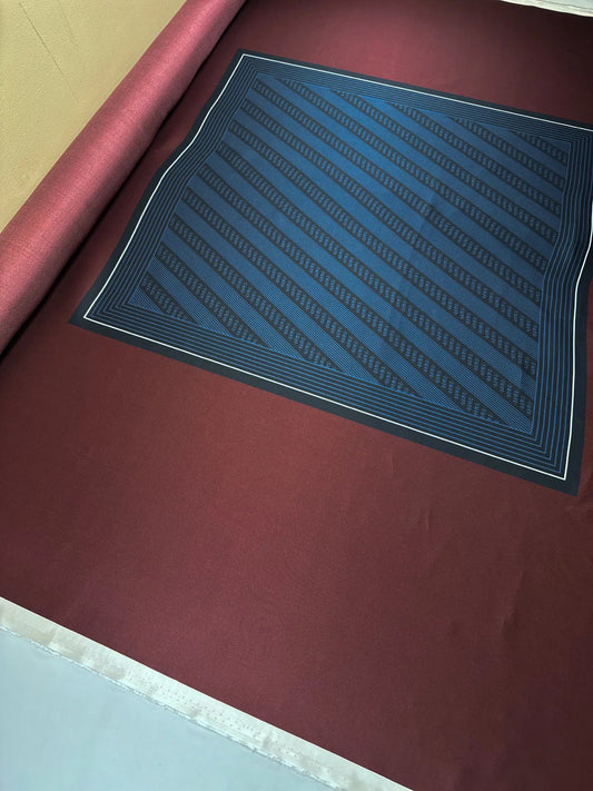 100% Zīda audums - bordo ar grafisku dizainu 80 g/m²