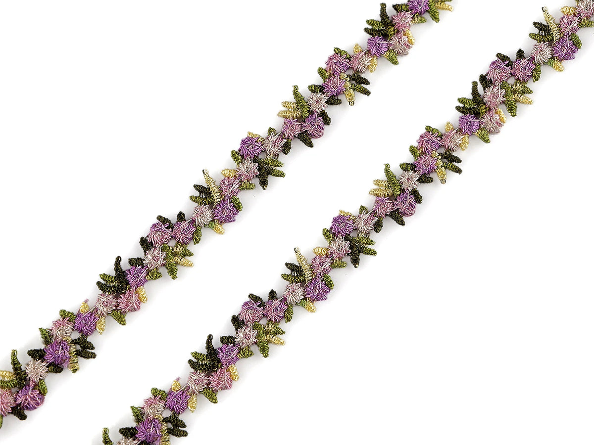 Dekoratīvā lente ar 3D ziediem – gaiši violeta, 15 mm