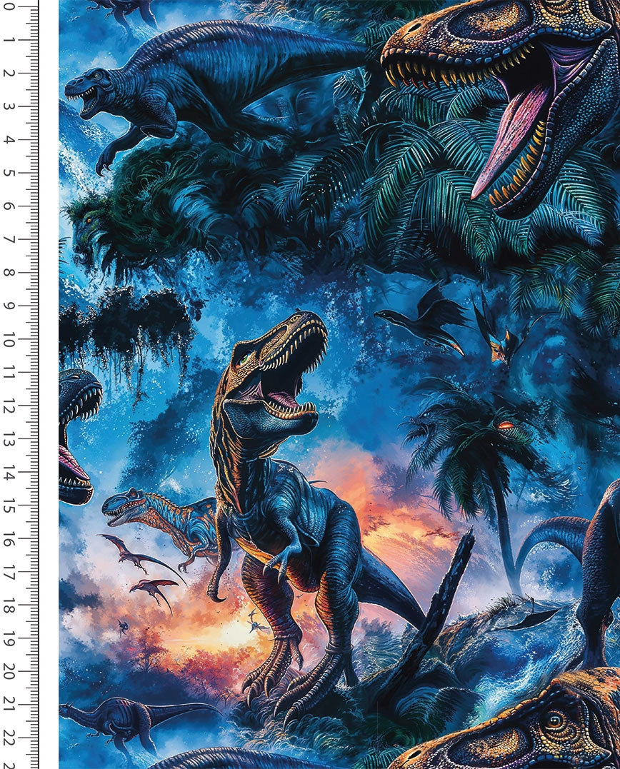 Puuvillane trikotaaž, dinosaurused tumedassinisel