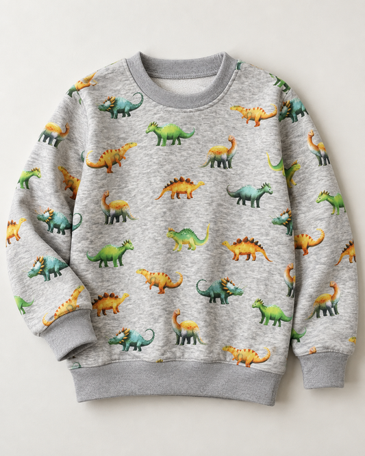 Puuvillane soojustatud trikotaaž | Alpen fleece-dinosaurid hallil