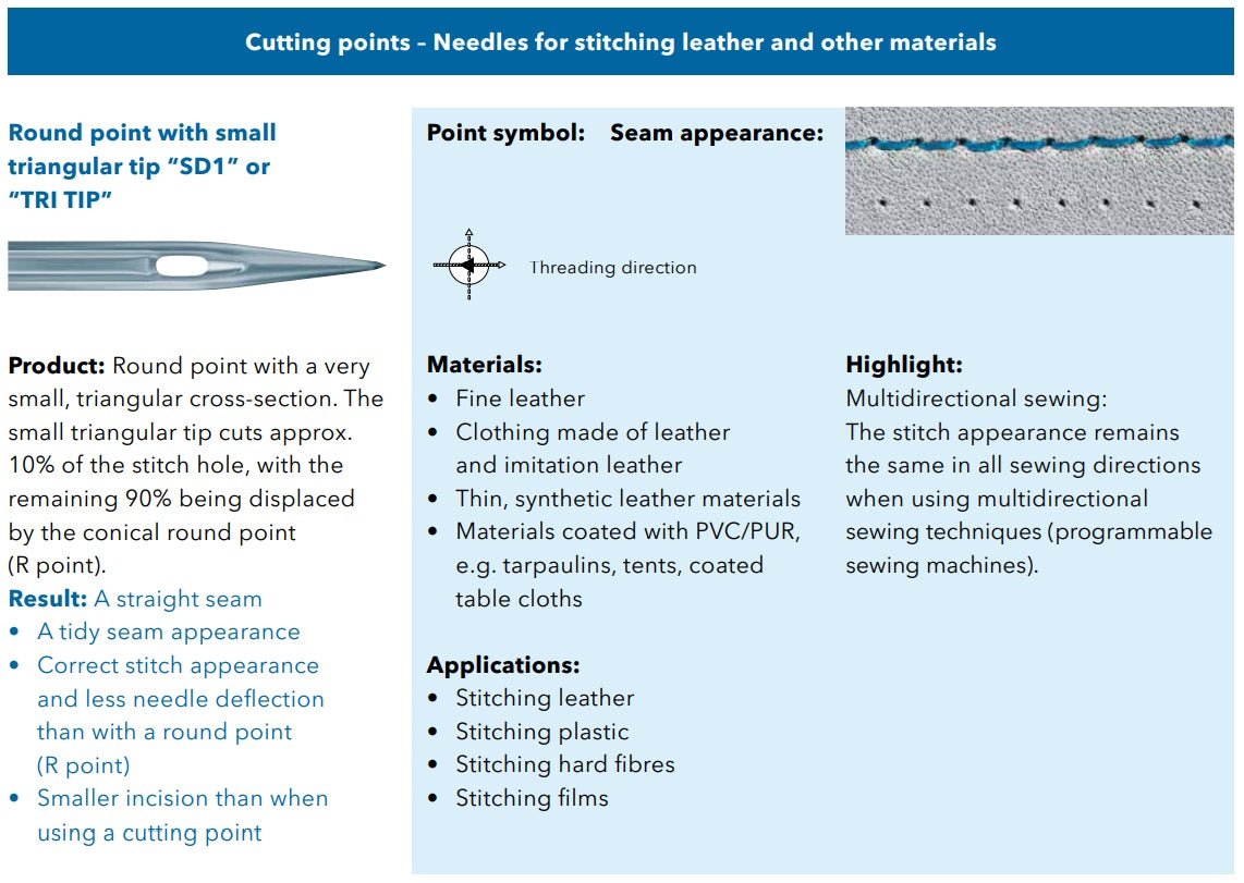 Attēls ar Adatas rūpnieciskajām šujmašīnām SCHMETZ DBx1 SD1 – ādai, plastmasai un PVC materiāliem (10gab.) – pieejams Šarlotes audumi