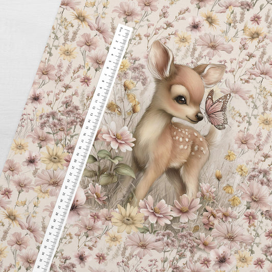 Attēls ar Cilpiņtrikotāžas panelis 40x50 cm - Bembijs ziedu pļavā 250 g/m² – pieejams Šarlotes audumi