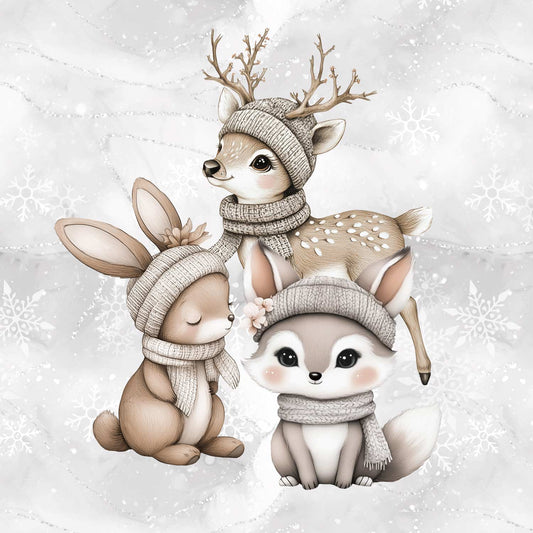 Attēls ar Cilpiņtrikotāžas panelis 40x50 cm - meža iemītnieki sniegā 250 g/m² – pieejams Šarlotes audumi