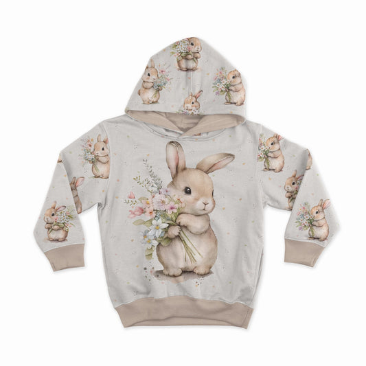 Cilpiņtrikotāžas panelis 40x50 cm - zaķis ar ziediem 250 g/m²