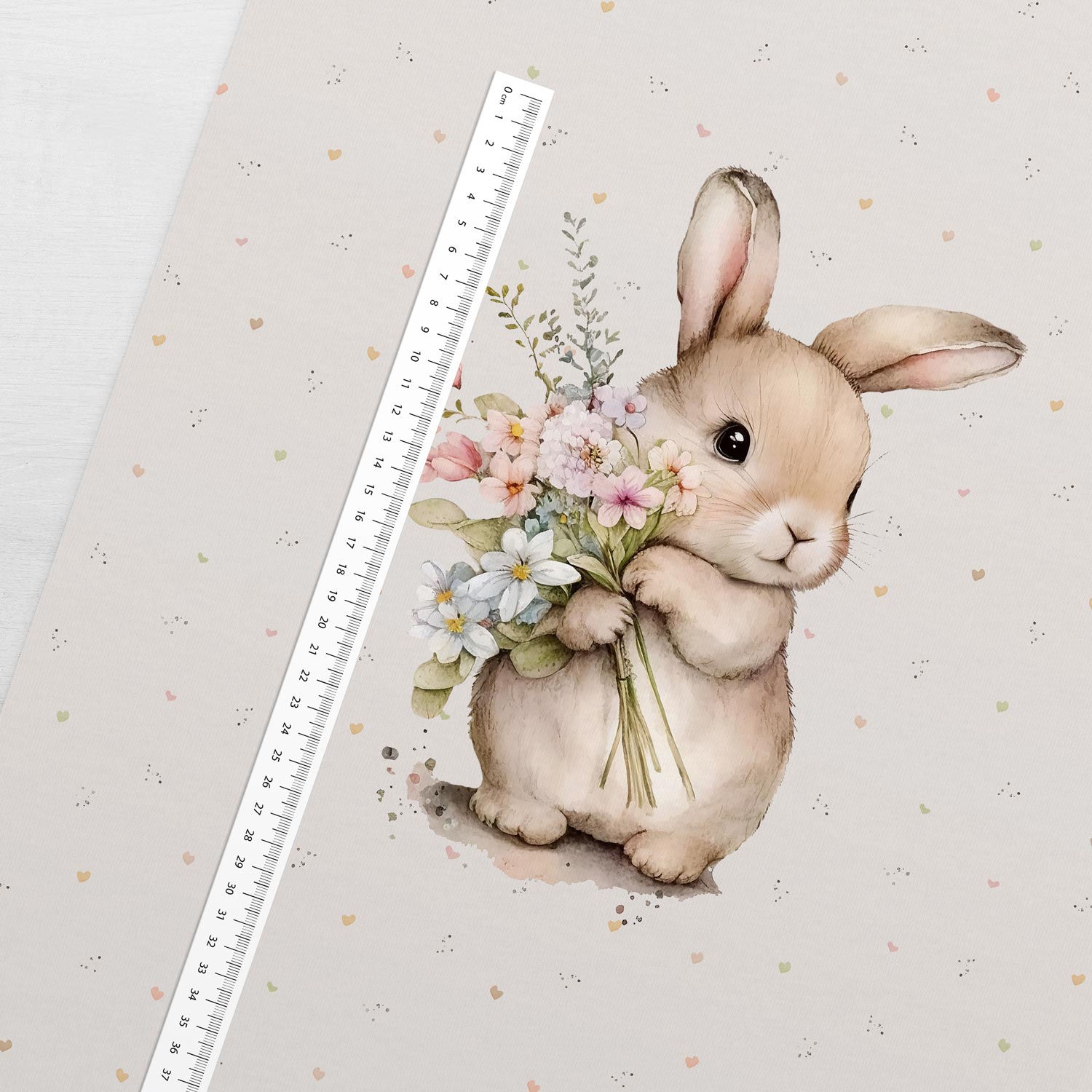 Cilpiņtrikotāžas panelis 40x50 cm - zaķis ar ziediem 250 g/m²