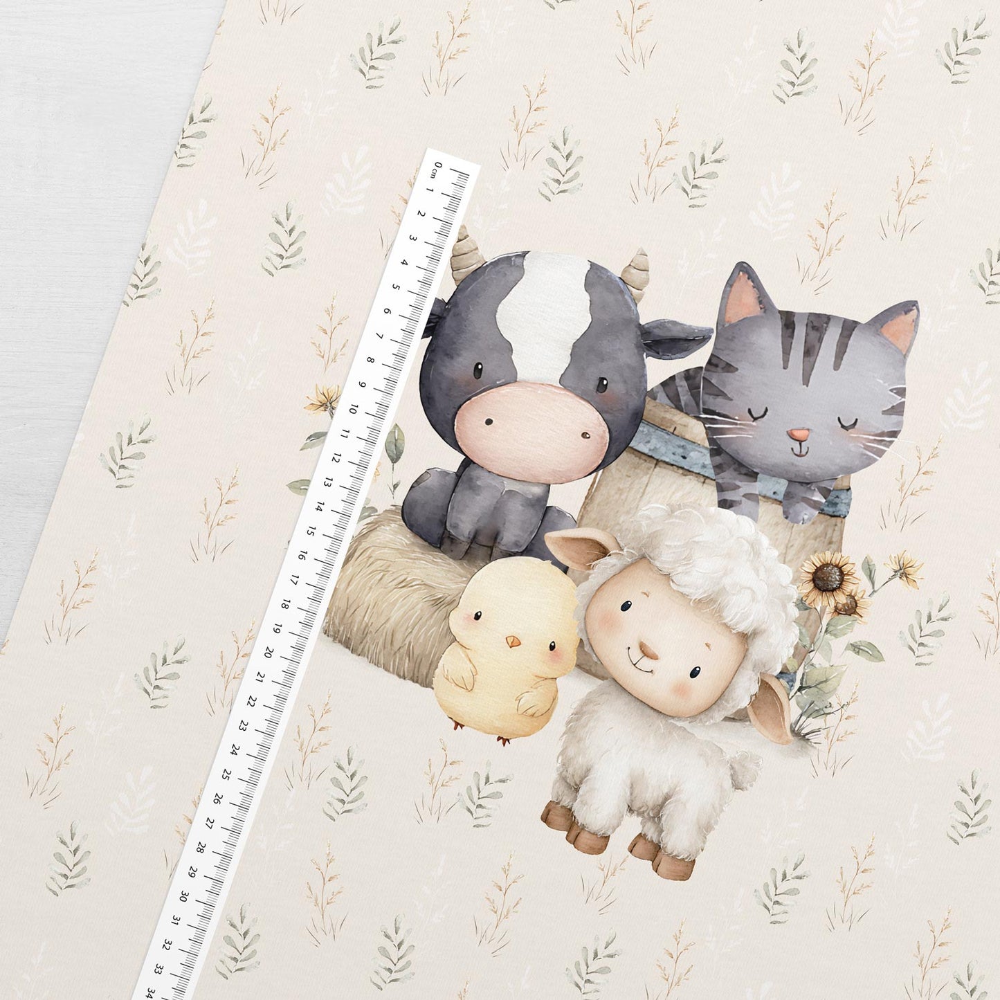 Attēls ar Cilpiņtrikotāžas panelis - jautrā fermas draugu kompānija 250 g/m² | Dizains - 02 – pieejams Šarlotes audumi