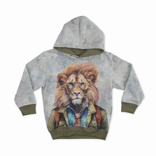 Attēls ar Cilpiņtrikotāžas panelis - karaliskais lauva ar stilīgām brillēm 250 g/m² | Dizains - 01 – pieejams Šarlotes audumi