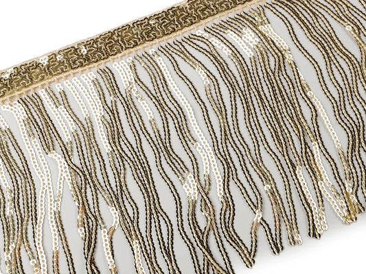 Attēls ar Dekora lente ar fliteru bārkstīm – 15 cm plata - zelta – pieejams Šarlotes audumi