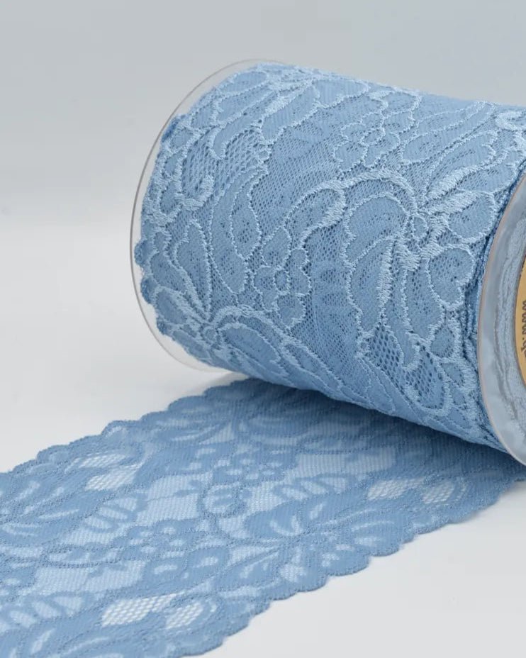 Elastīgā mežģīne - 15 cm - gaiši zili pelēka