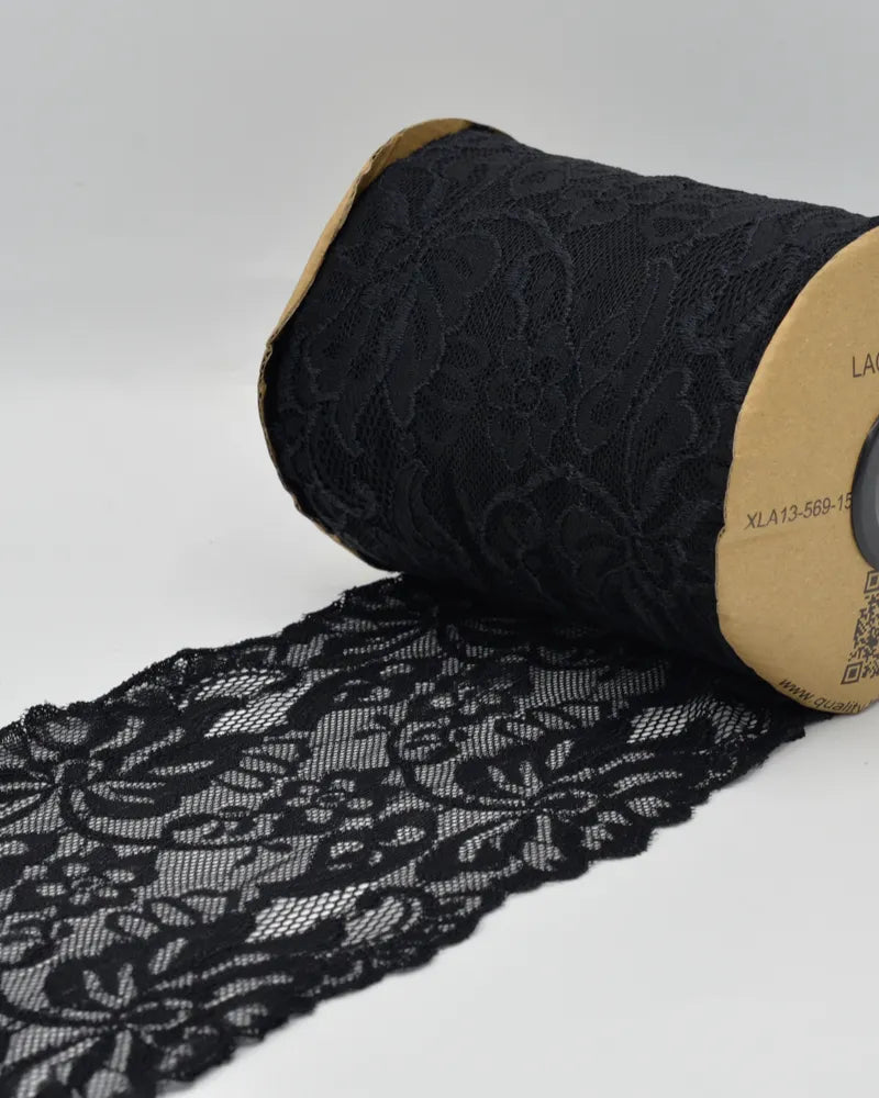 Elastīgā mežģīne - 15 cm - melna