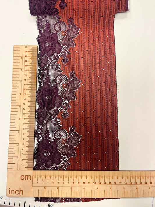 Attēls ar Elastīga ziedu mežģīne 18 cm-oranža ar lillā – pieejams internetā Šarlotes audumi