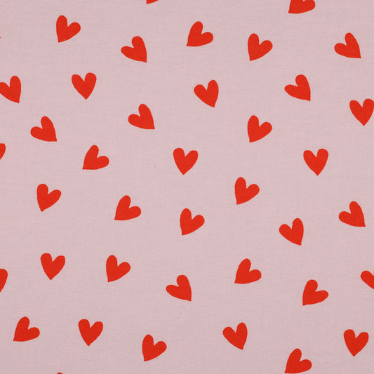 Attēls ar Flanelis - sarkanas sirsniņas uz rozā 165 g/m² – pieejams Šarlotes audumi