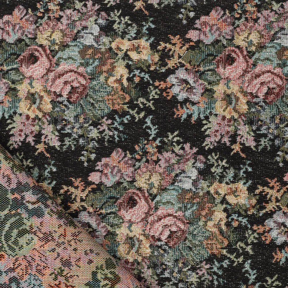 Gobelēns - vintage ziedi uz melna fona 300 g/m²