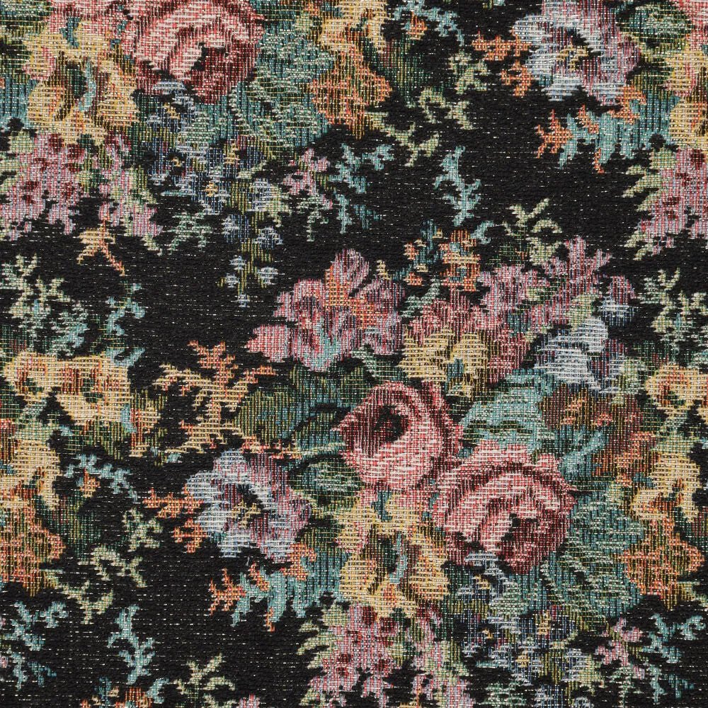 Gobelēns - vintage ziedi uz melna fona 300 g/m²