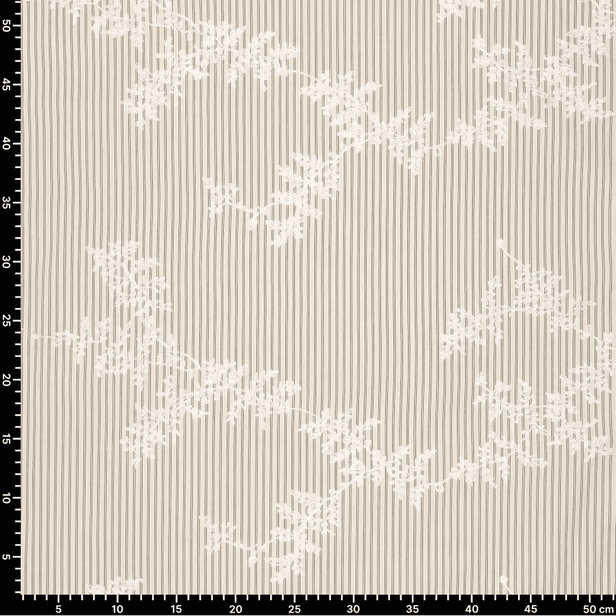 Image of embroidered cotton fabric with lines and white embroidered flowers – available online at Charlotte's Fabrics