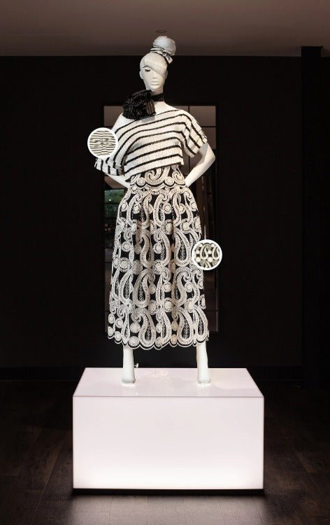 Izšūts kokvilnas audums - ziedi uz melna fona 270 g/m²