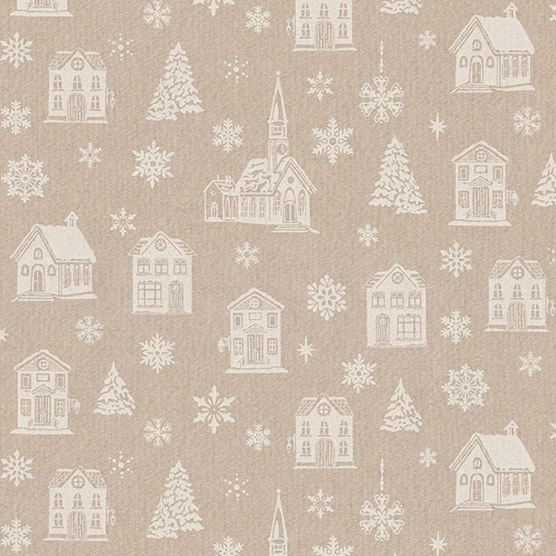 Image with canvas fabric houses in winter – available online Charlotte Fabrics