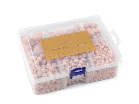 Koka pērlīšu komplekts kastītē |Ø 6–20 mm | 1100 gab.