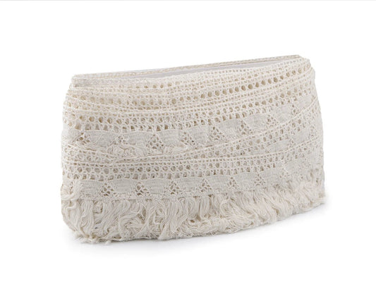 Image of cotton fringe with lace – 70 mm, ecru – available at Šarlotes audumi