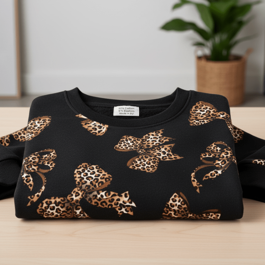 Attēls ar Kokvilnas cilpiņtrikotāža ar siltinājumu - leoparda bantes 250 g/m² – pieejams Šarlotes audumi