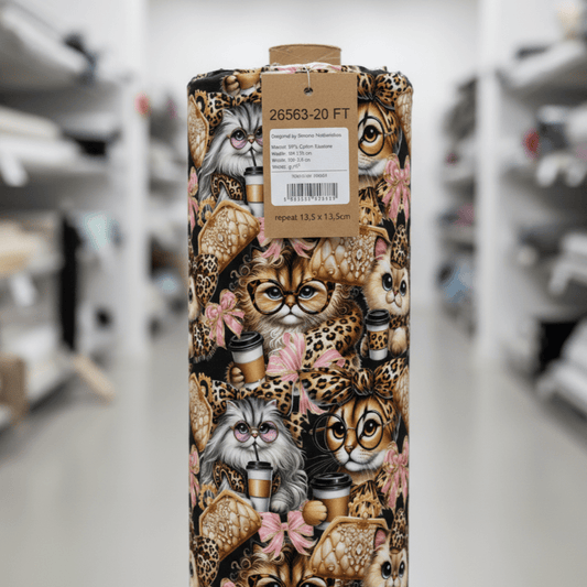 Attēls ar Kokvilnas cilpiņtrikotāža ar siltinājumu - modes kaķi 250 g/m² – pieejams Šarlotes audumi