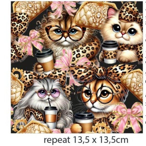 Attēls ar Kokvilnas cilpiņtrikotāža ar siltinājumu - modes kaķi 250 g/m² – pieejams Šarlotes audumi