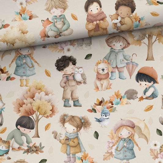 Kokvilnas cilpiņtrikotāža - bērni rudenī 250 g/m²