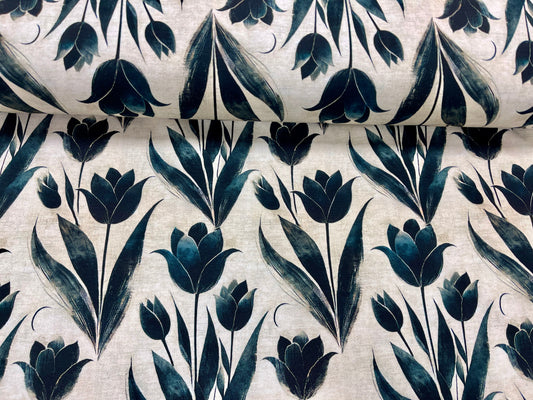 Kokvilnas cilpiņtrikotāža - melnās tulpes 250 g/m²