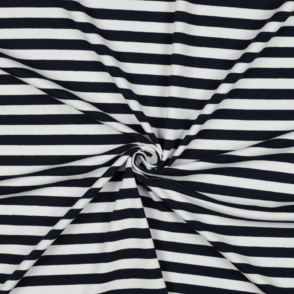 Kokvilnas cilpiņtrikotāža - tumši zilas svītras 190 g/m²