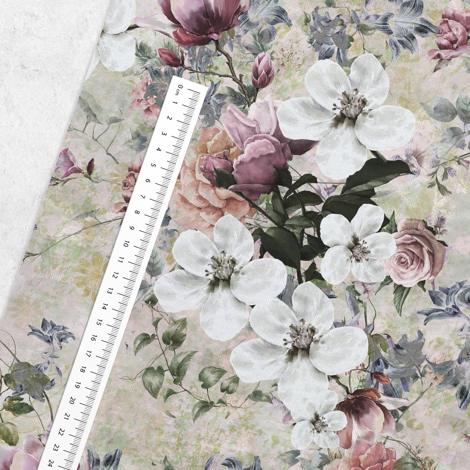 Kokvilnas cilpiņtrikotāža - vintage ziedi 250 g/m²